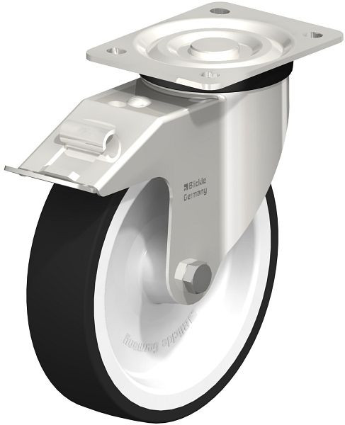 Blickle LX-POTH 200G-FI Edelstahl-Lenkrolle, mittelschwere Ausführung, mit Anschraubplatte & Feststeller, Thermoplastisches Polyurethan, Grau, 297739