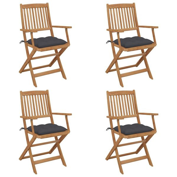 vidaXL Klappbare Gartenstühle 4 Stück mit Kissen Massivholz Akazie, 3064632