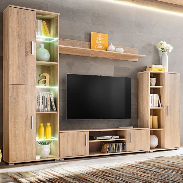 vidaXL TV Wohnwand mit LED-Leuchten Sonoma Eiche, 246029
