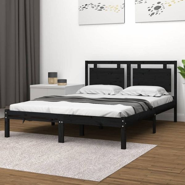 vidaXL Massivholzbett Schwarz 200x200 cm, Top-Qualität, 3105559
