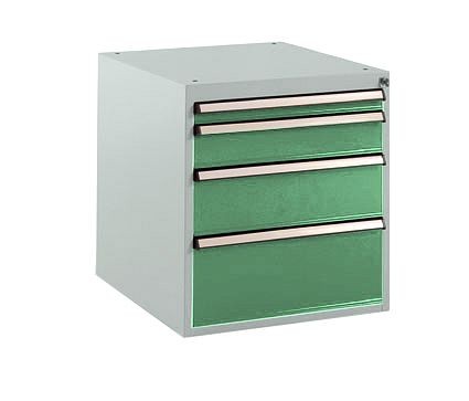 Manuflex Schubfachschrank BASETEC Stationär, Nutzhöhe 500 mm mit 4 Schubfächern, in resedagrün RAL 6011, SP1140.6011