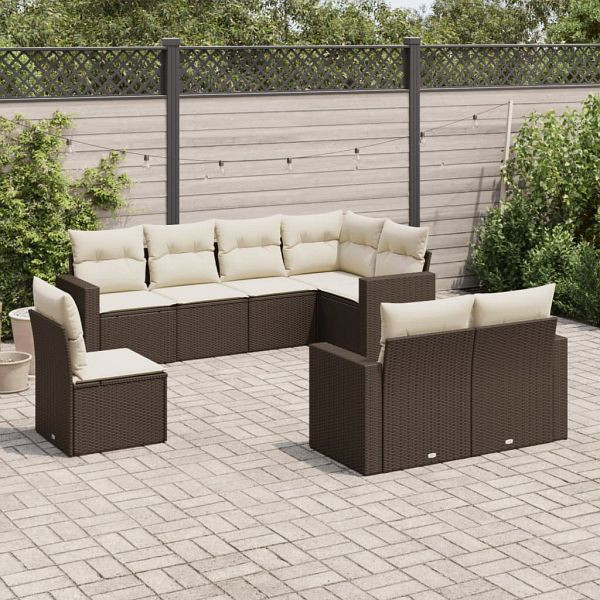 vidaXL 8-teilig Garten-Sofagarnitur mit Kissen Braun Poly Rattan, 3219233