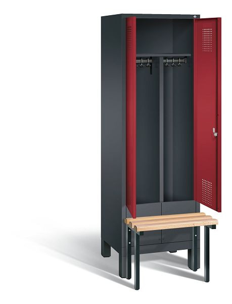 C+P Schwarz-Weiss-Spind Evolo, H1850xB610xT815mm, Farbe: Schwarzgrau / Rubinrot, 48032-20 S10095