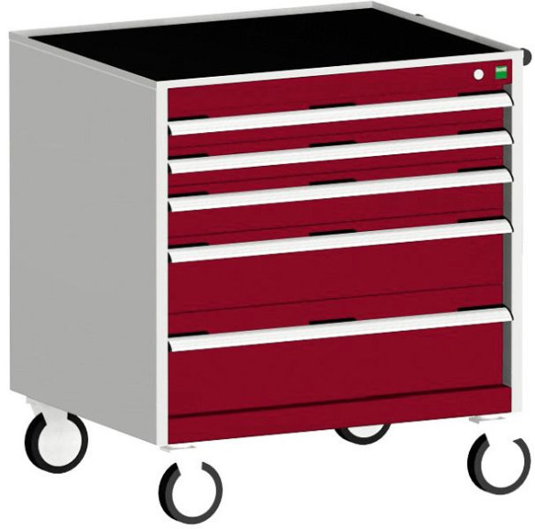 bott cubio Schubladenschrank mobil bestückt mit 5 Schubladen BxTxH: 800 x 650 x 880 mm, RAL 7035/3004, 40402104.24V