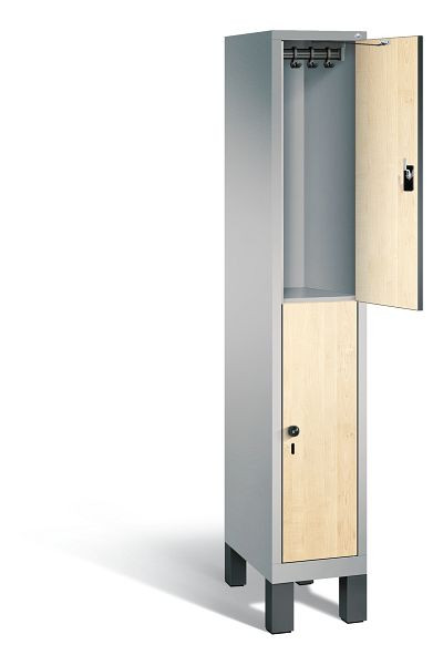 C+P Spind doppelstöckig Evolo, H1850xB320xT500mm, Farbe: Weißaluminium / Dekor Donau-Ahorn, 48310-10 S10107