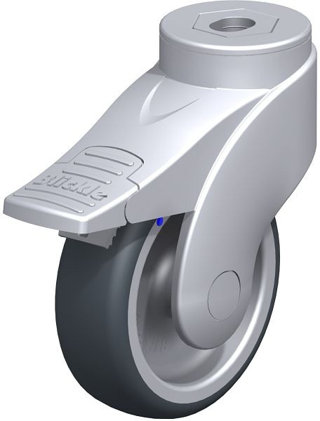 Blickle LWGX-TPA 101G-FI Kunststoff-Lenkrolle WAVE, rostfrei, mit Rückenloch & Feststeller, Thermoplastisches Gummi-Elastomer, Grau, 744765
