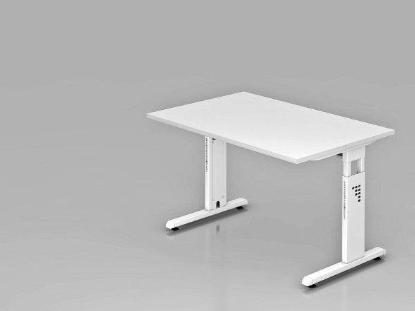 Hammerbacher Schreibtisch C-Fuß 120x80cm Weiß/Weiß, Arbeitshöhe 65-85 cm, VOS12/W/W
