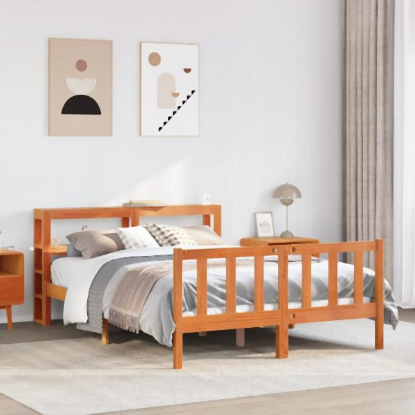 vidaXL Bettgestell mit Kopfteil ohne Matratze Wachsbraun 120x190 cm, 3305773