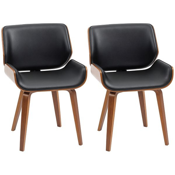 HOMCOM 2er-Set Vintage-Esszimmerstühle, Holz, Stoffbezug, Schaumstoff, Schwarz, 835-821V00BK