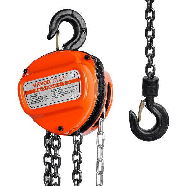 VEVOR Flaschenzug 1T Tragkraft Kettenzug 2,8m Hubhöhe Seilzug mit 360° drehbarer Haken, SJXSLHL1T10FTHEG5V0
