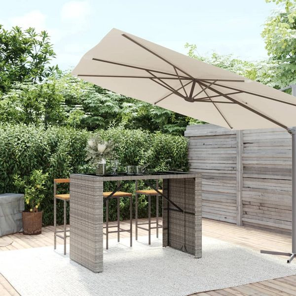 vidaXL Bartisch mit Glasplatte Grau 145x80x110 cm Poly Rattan, 362598