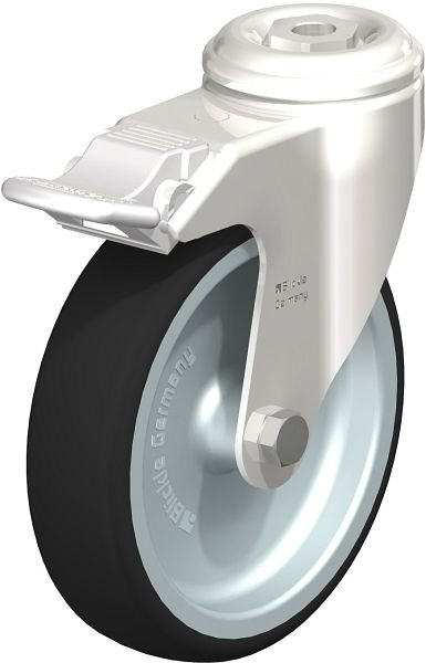 Blickle LKRXA-PATH 126G-11-FI Edelstahl-Apparate-Lenkrolle mit Rückenloch & Feststeller, Thermoplastisches Polyurethan, Grau, 847052