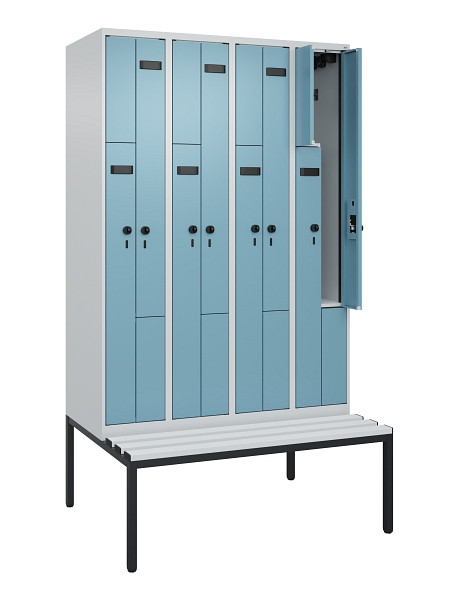 C+P Z-Spind Evolo PLUS, 8 Fächer, 2120x1200x815mm, 7035/0010, Drehriegel, Sitzfläche Kunststoff, Sitzbank, 0490537-408 S10063
