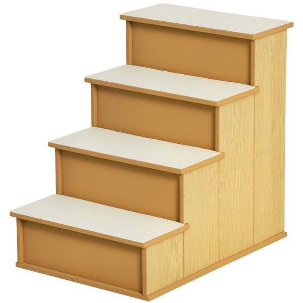 PawHut Haustiertreppe, für Hunde/Katzen, 4-stufig, Kurzplüsch, bis 30 kg, 40 x 59 x 54,2 cm, Naturholz, D06-078ND