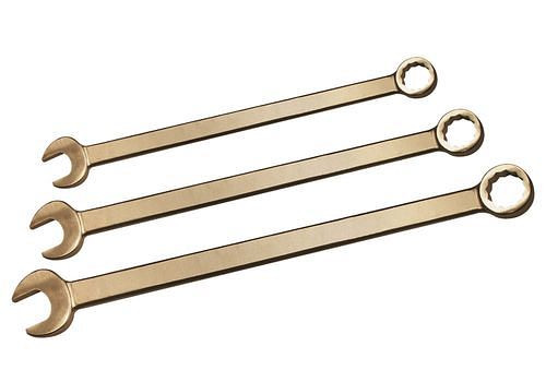 DENIOS Ringmaul-Satz, 10-teilig, extra lang, SW 10-32 mm, Sonderbronze, für Ex-Zonen, 262673