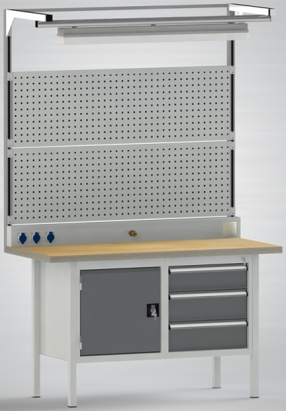 KLW Systemaufbau 2000mm 2 Lochplatte 1 Energieleiste 1 Ausleger mit LED Lampe, AB01C-2000-OF03