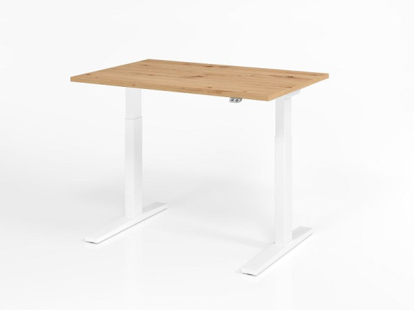 Hammerbacher Schreibtisch XMKA12, 120 x 80 cm, Platte: Asteiche, 25 mm dick, ABS-Dickkante, Rechteckform, Weiß, VXMKA12/R/W