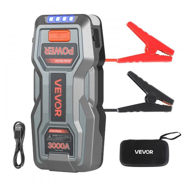 VEVOR Starthilfe Powerbank 3000A für Motor bis 9L Benzin/7L Diesel, mit LED-Taschenlampe, Schnellladung & Sicherheitsschutz, YJDYQDX3000A1A8EO001V9