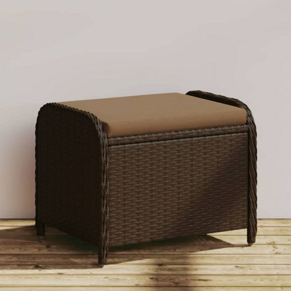 vidaXL Gartenhocker mit Kissen Braun 58x46x46 cm Poly Rattan, 365735