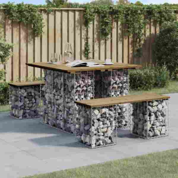 vidaXL Gartenbank aus Gabionen 100x102x72 cm Kiefernholz Imprägniert, 834373