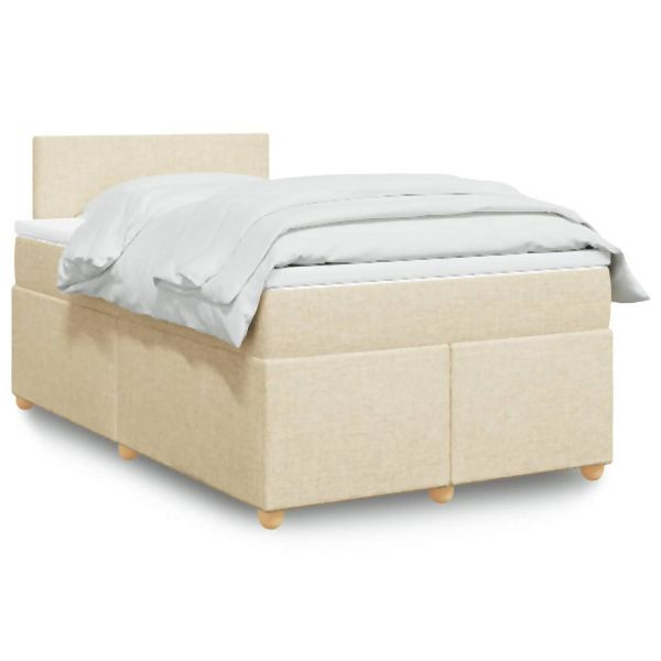vidaXL Boxspringbett mit Matratze Creme 120x200 cm Stoff, 3288945