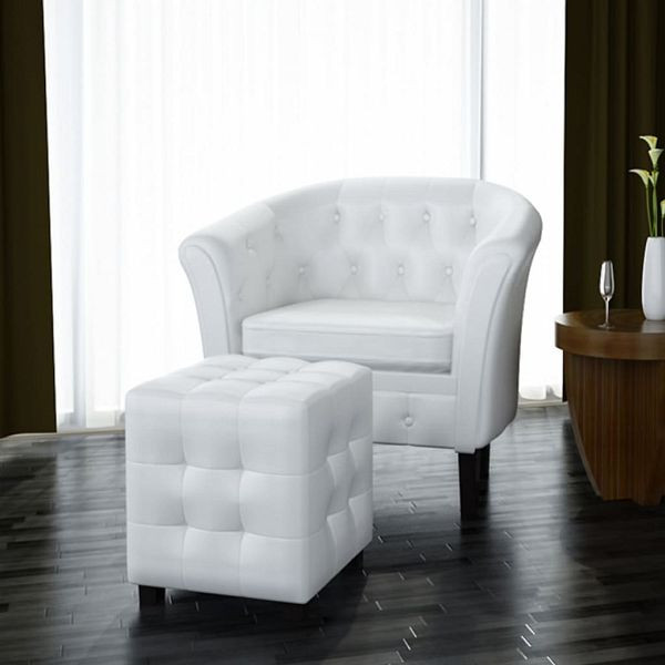 vidaXL Clubsessel mit Fußhocker Weiß Kunstleder, Material: Baumwolle: 5%, Polyester: 4%, Polyurethan: 2%, PVC: 89%, 60711