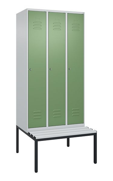 C+P Umkleidespind Classic PLUS mit Mitteltrennwand, 3 Abteile, 2120x900x815mm, 7035/6011, Zylinderschlösser, 0800507-30F S10021