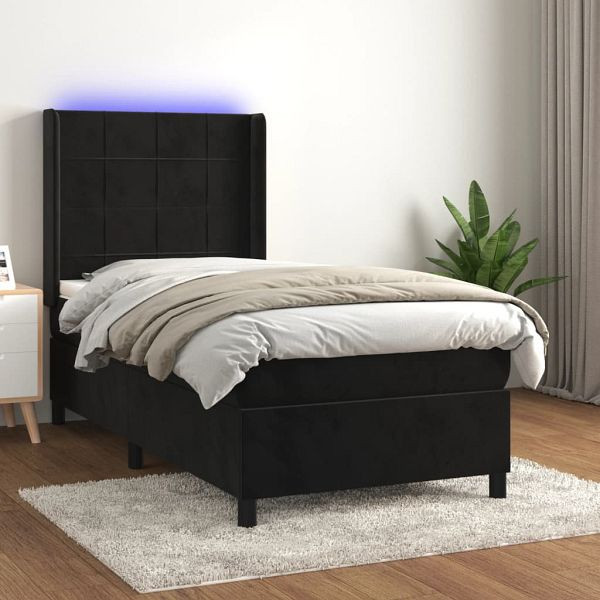 vidaXL Boxspringbett mit Matratze & LED Schwarz 90x200 cm Samt, 3139543
