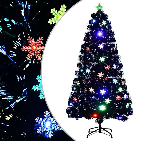 vidaXL Weihnachtsbaum mit LED-Schneeflocken Schwarz 120 cm Fiberoptik, 328461