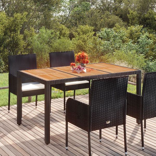 vidaXL Gartentisch mit Holzplatte Schwarz 150x90x75 cm Poly Rattan, 319901