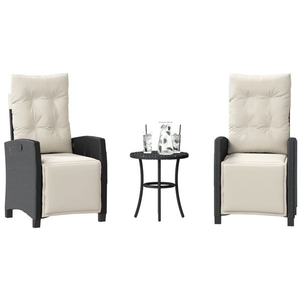 vidaXL 3-tlg. Bistro-Set mit Kissen Schwarz Poly Rattan, 365248
