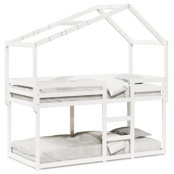 vidaXL Etagenbett mit Dach Weiß 75x190 cm Massivholz Kiefer, 3282050