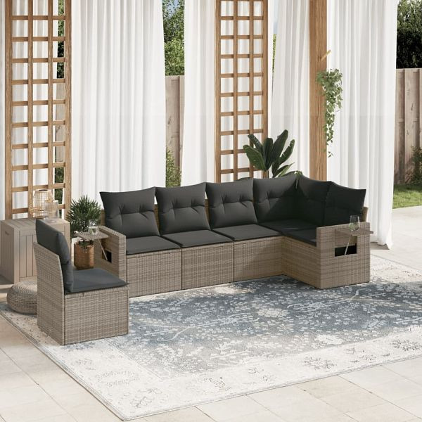 vidaXL 6-teilig Garten-Sofagarnitur mit Kissen Grau Poly Rattan, 3220229