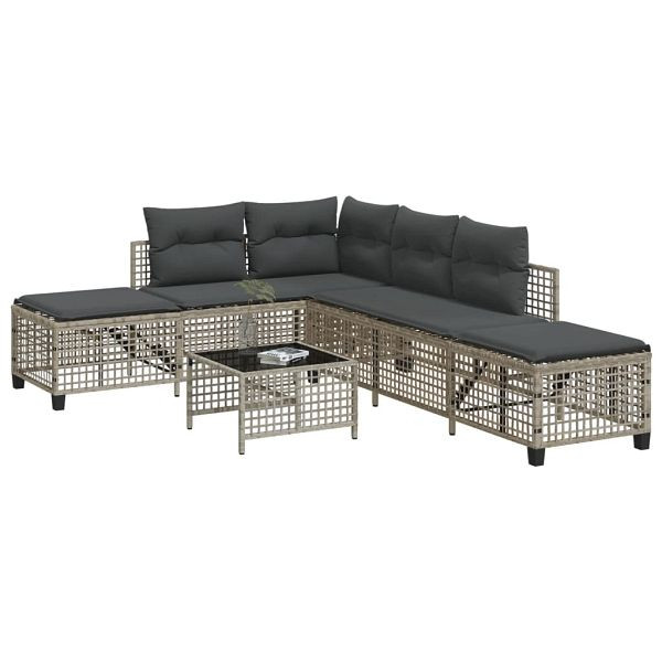 vidaXL 3-teilig Garten-Ecksofa-Set mit Kissen Hellgrau Poly Rattan, 365449