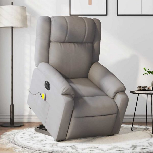 vidaXL Elektrischer Massagesessel mit Aufstehhilfe Taupe Stoff, 3205246