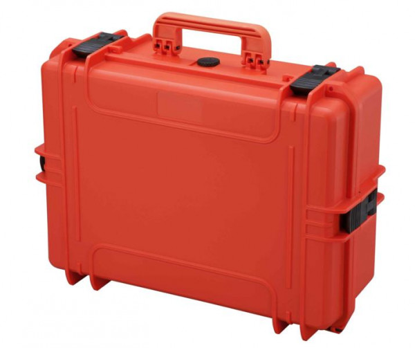 MAX wasser- und staubdichter Fotokoffer in orange, mit eingesetzter Fototasche und Noppenschaum im Deckel, MAX430CAM-O