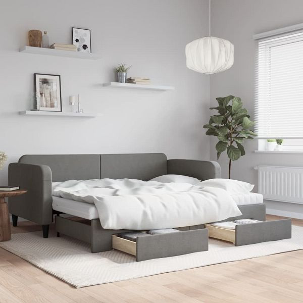 vidaXL Tagesbett Ausziehbar mit Schubladen Dunkelgrau 90x190 cm Stoff, 3196881