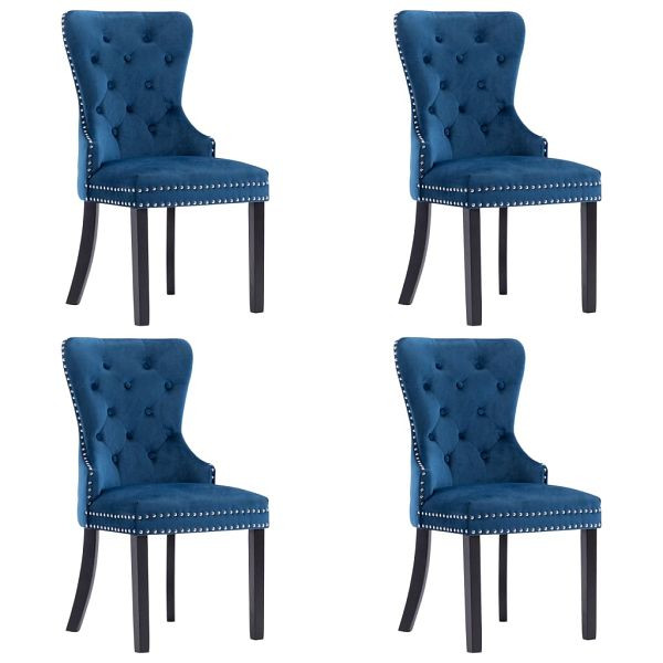 vidaXL Esszimmerstühle 4 Stück Blau Samt, Material: Samt, Gummibaum-Massivholz, 3055871