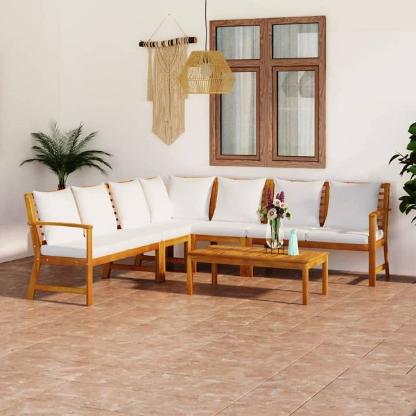 vidaXL 6-teilig Garten-Lounge-Set mit Auflagen Creme Massivholz Akazie, 3057774