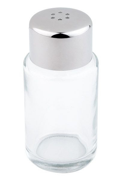 APS Salz- / Pfefferstreuer, Ø 4 cm, Höhe: 9 cm, Glas, Edelstahl-Deckel, poliert, 6 Löcher (je Ø 1,85 mm), 40311