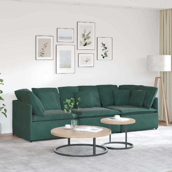 vidaXL Modulares Sofa mit Kissen Samt Dunkelgrün, 3321281
