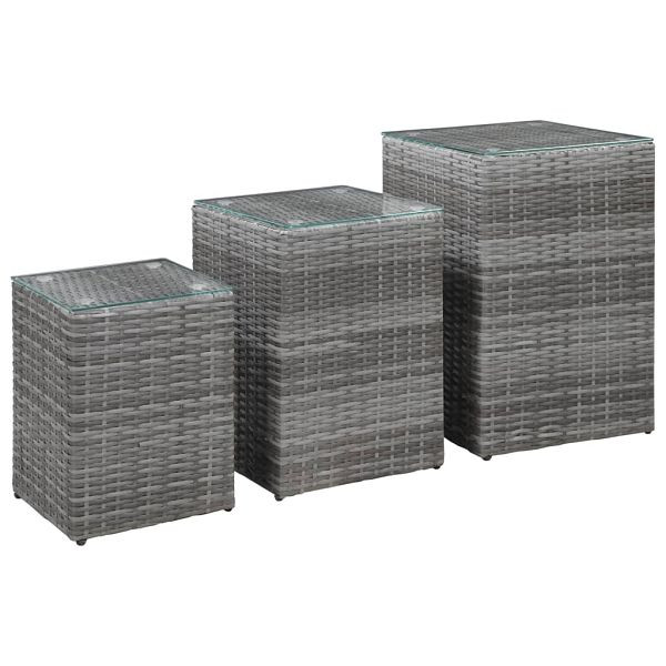 vidaXL Beistelltische 3 Stück mit Glasplatte Grau Poly Rattan, 46985