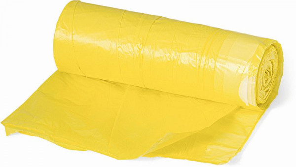 Nölle Mülleimerbeutel mit Zugband, 60 Liter, 16 my, 20 Stück pro Rolle, gelb, VE: 12 Stück, 738920