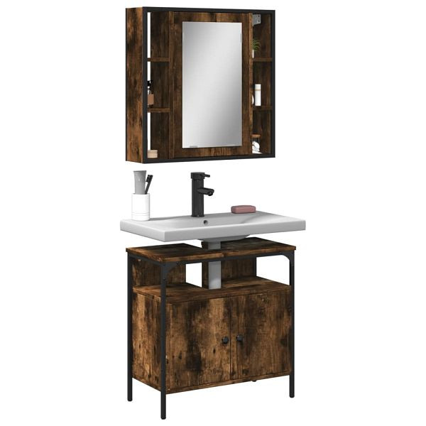 vidaXL 2-teilig Badmöbel-Set Räuchereiche Holzwerkstoff, 3214717