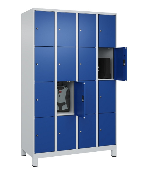C+P Schließfachschrank Evolo PLUS, mit Füßen, 16 Fächer, 1950x1200x500mm, 7035/5010 Enzianblau, 049010-404 S10006