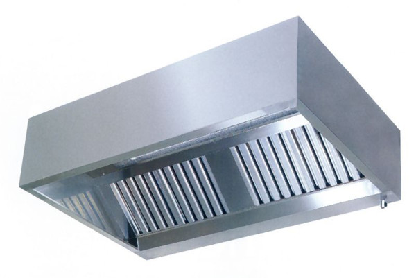 A&S Gastro Wandhaube Edelstahl, ohne Motor umlaufende Fettauffangrinne, Beleuchtung mit Leuchtstoffröhre, 1.400x900x450 mm, WHK140/90