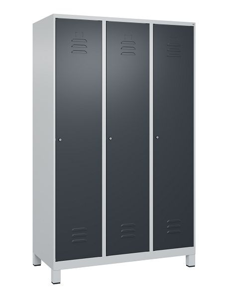 C+P Umkleidespind Classic PLUS, Füße, 3 Abteile, 1950x1200x500mm, 7035/7016, Zylinderschlösser, 080010-32 S10023