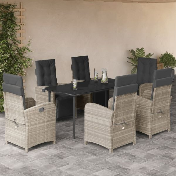 vidaXL 7-teilig Garten-Essgruppe mit Kissen Hellgrau Poly Rattan, 3212602