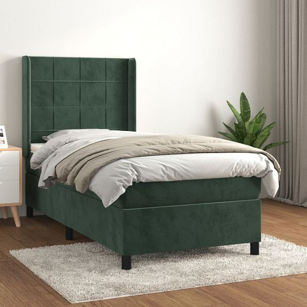 vidaXL Boxspringbett mit Matratze Dunkelgrün 80x200 cm Samt, 3132648