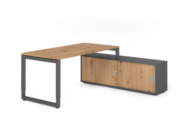 Hammerbacher Aufsatz-Schreibtisch RSE16, 160x80cm, Platte: Asteiche, 25mm dick, Rahmen Graphit, höheneinstellbar, Ahorn, VRSE16SB/R/G/G/R
